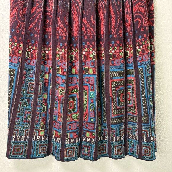 Ivko Knit Skirt With Pleats Midi Size 42 XL Brown Red Geometric Wool Blend Boho - Picture 3 of 12